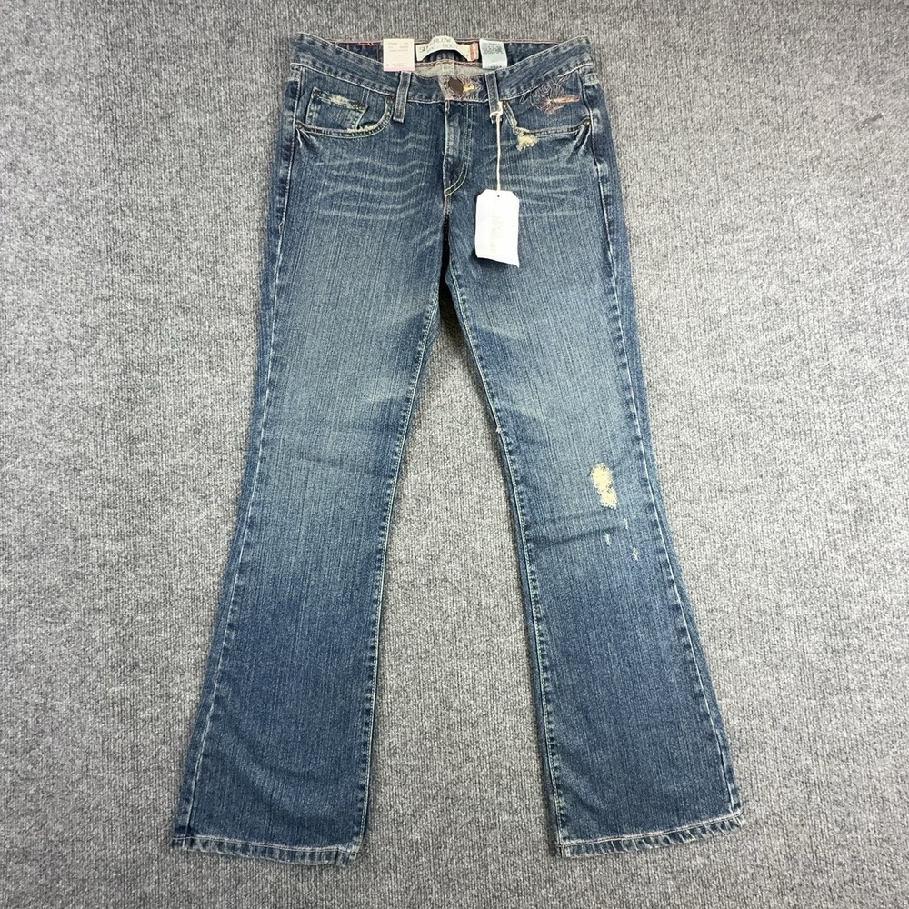Levi's 518 Superlow Bootcut Jeans Girls 7M Blue Ripped Embroidered Y2K 115181015